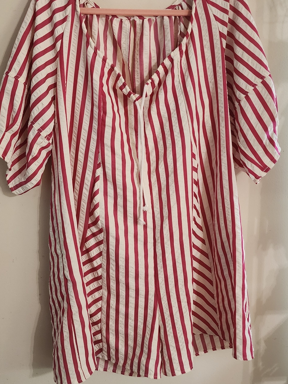 Striped Red and White V-Neck Jumpsuit‎